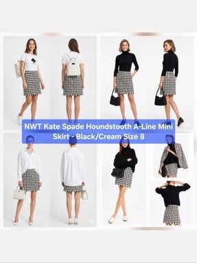 NWT Kate Spade Houndstooth A-Line Mini Skirt - Black/Cream Size 8